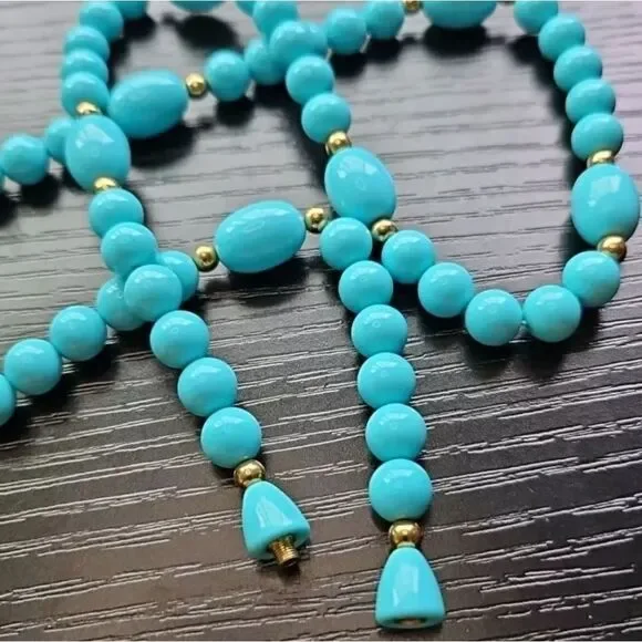 Avon 1983 Turquoise Impressions Necklace Simulated Turquoise Gold Accents Vtg - Picture 2 of 8